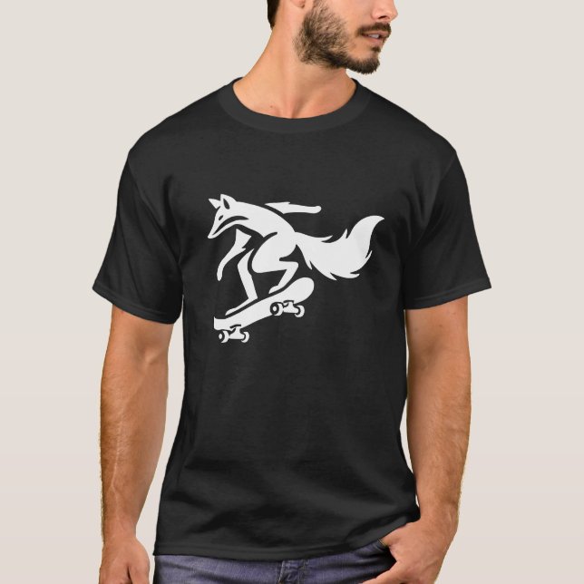Minimalistisk räv på skateboard silhuette t shirt (Framsida)