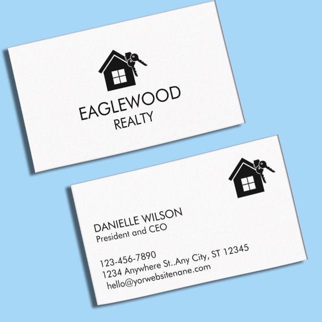 Minimalistisk Real Gods Black White Visitkort (Minimalist Real Estate Black White Business Card)