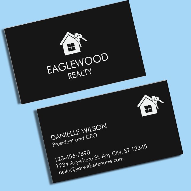 Minimalistisk Real Gods Black White Visitkort (Minimalist Real Estate Black White Business Card)
