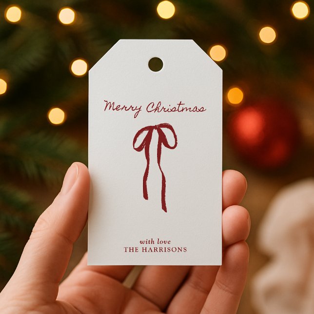 Minimalistisk Red Bow-jul Presentetikett (Skapare uppladdad)