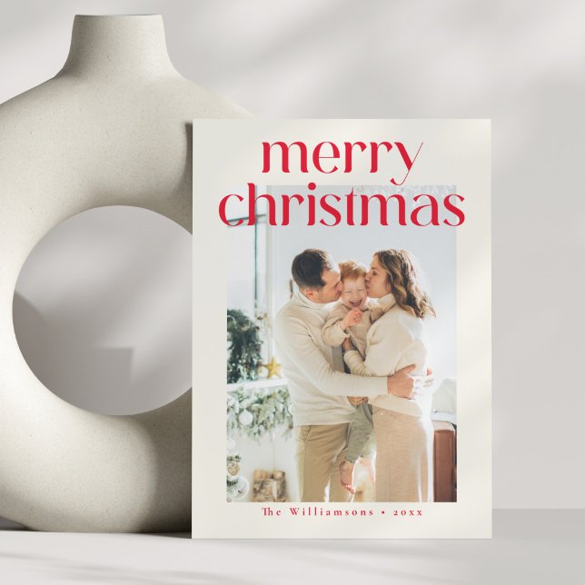 Minimalistisk Red Modern Anpassningsbar Photo jul Julkort (Skapare uppladdad)
