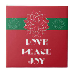 Minimalistisk Red Poinsettia med Kärlek, Peace, Jo Kakelplatta