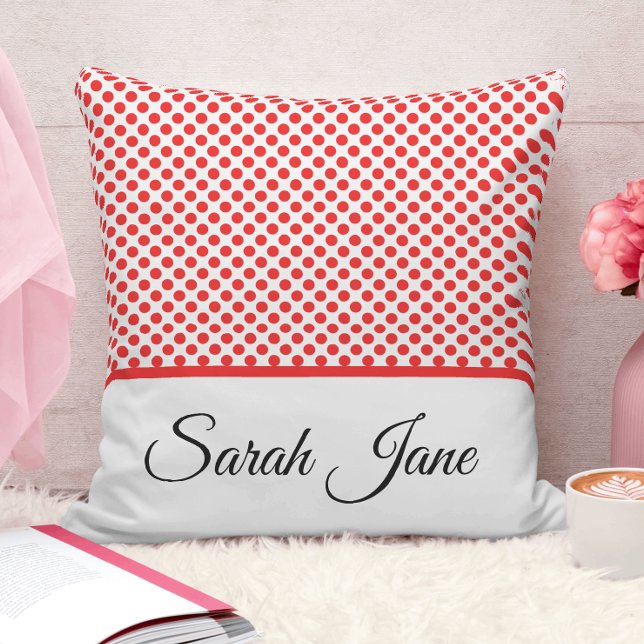 Minimalistisk Red Polka dots-skript, anpassningsba Kudde (Skapare uppladdad)