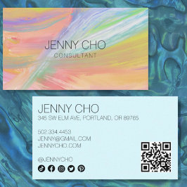 Minimalistisk regnbågsmålning QR-kod Social-ikoner Visitkort