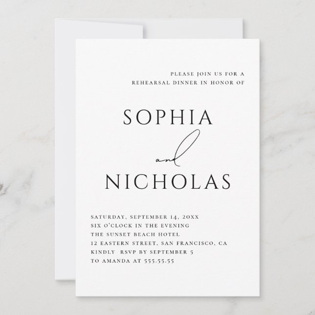 Minimalistisk Rehearsal Middag | Elegant Typografi Inbjudningar (Framsida)