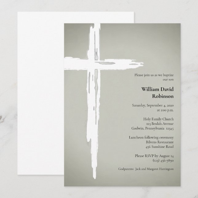 Minimalistisk religiös kristen dop inbjudningar (Fram/baksida)