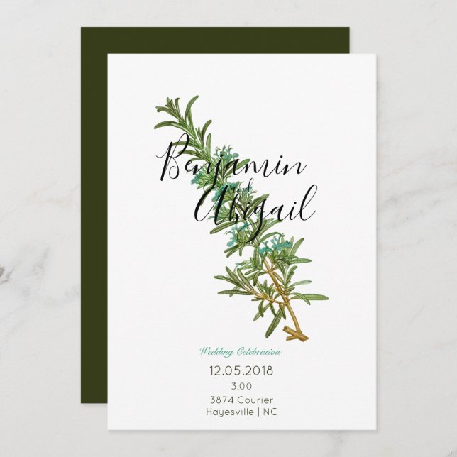 Minimalistisk ren botany Rosemary Herbalist enkel  Inbjudningar (Fram/baksida)