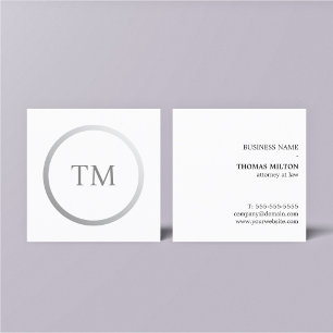 Minimalistisk ren falsk silvermonogram advokat fyrkantigt visitkort