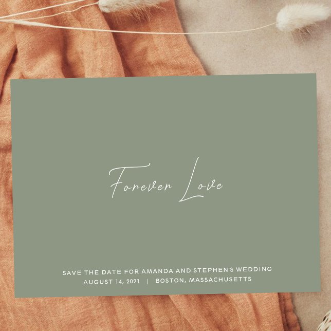 Minimalistisk  Ren Sagegrön Typografi Bröllop Spara Datumet (Skapare uppladdad)