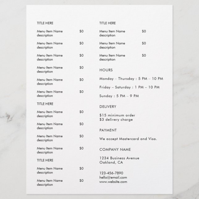 Minimalistisk restauranglogotyp Catering Meny Flye (Framsidan)