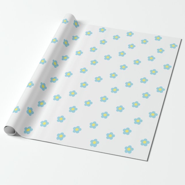 Minimalistisk Retro 90s Y2k Pastel Blåa blommor Presentpapper (Utrullad)