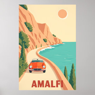 Minimalistisk Retro Amalfi Kusten Italien Travel P Poster