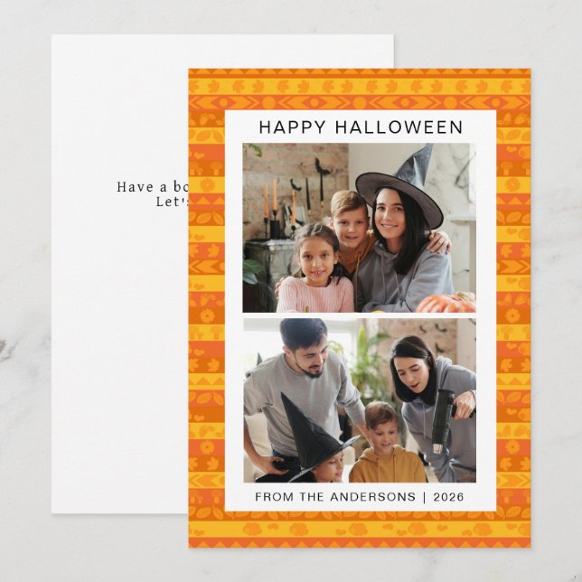 Minimalistisk Retro Boho Mönster Halloween Foto Julkort (Fram/baksida)