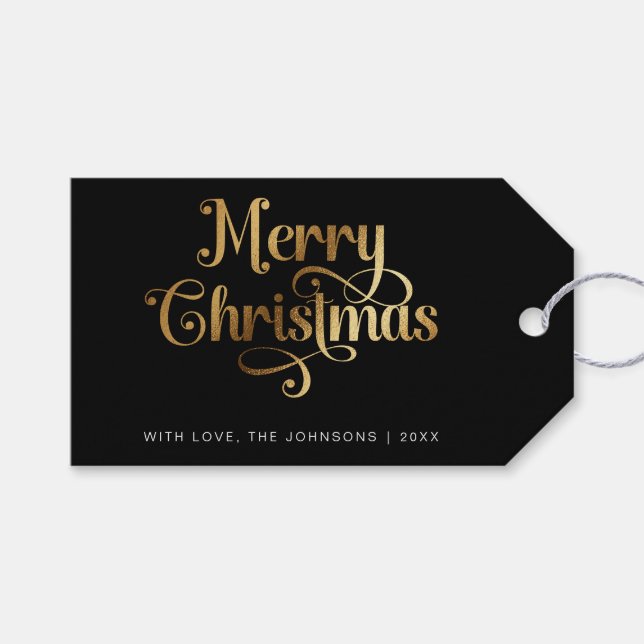 Minimalistisk Retro Chic Black Guld God jul Presentetikett (Framsidan (Horisontell))