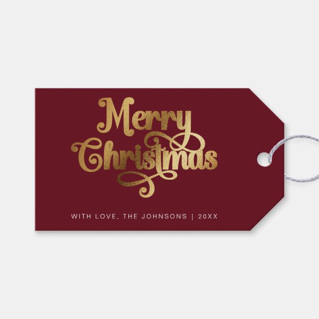 Minimalistisk Retro Chic Red Guld God jul Presentetikett (Framsidan (Horisontell))