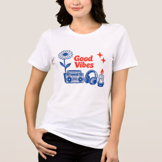 Minimalistisk Retro Good Vibes Linje Konst Collage T Shirt