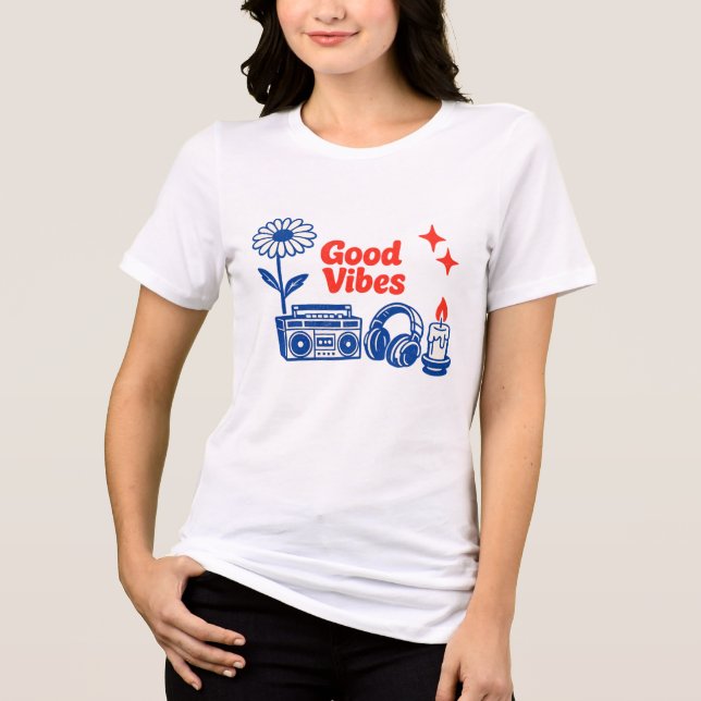 Minimalistisk Retro Good Vibes Linje Konst Collage T Shirt (Framsida)
