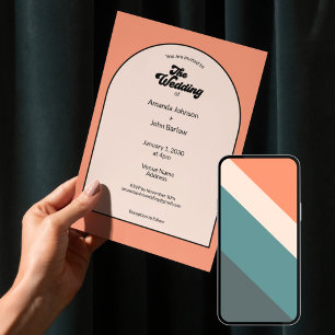 Minimalistisk Retro Orange Pastell Bröllopet Av Inbjudningar
