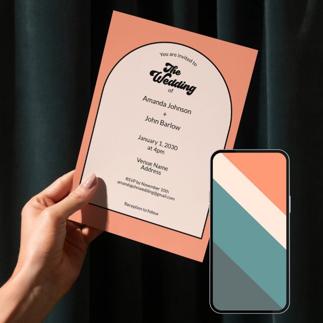 Minimalistisk Retro Orange Pastell Bröllopet Av Inbjudningar (Minimalist Retro Orange Pastel The Wedding Of Invitation)
