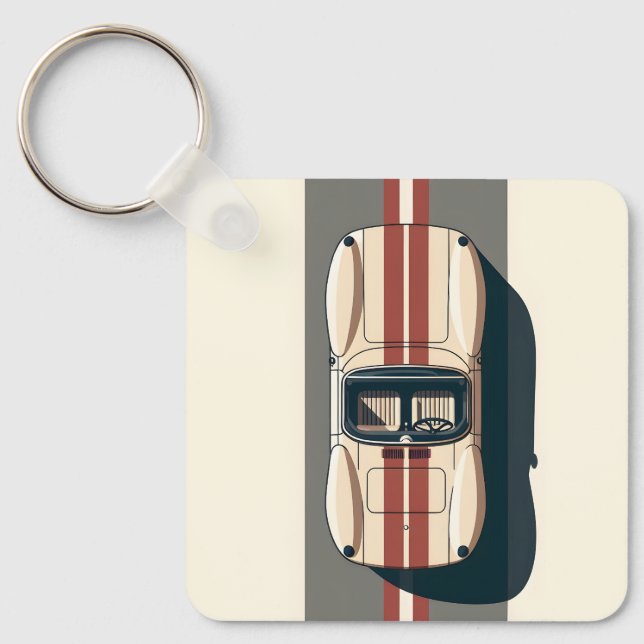 Minimalistisk Retro Racingbil Rand Nyckelring (Framsida)