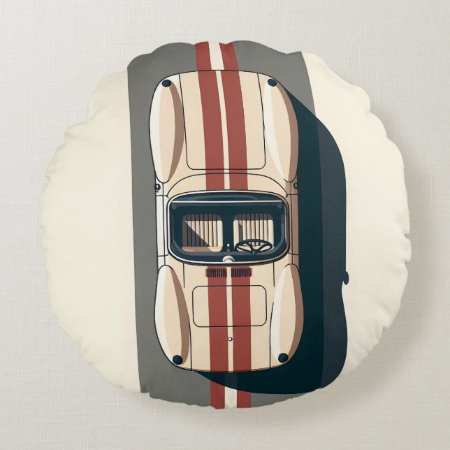 Minimalistisk Retro Racingbil Rand Rund Kudde (Framsidan)