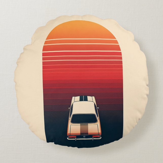 Minimalistisk Retro Racingbil Rand Rund Kudde (Framsidan)