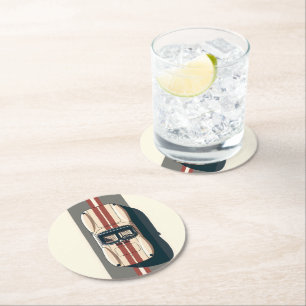 Minimalistisk Retro Racingbil Rand Underlägg Papper Rund
