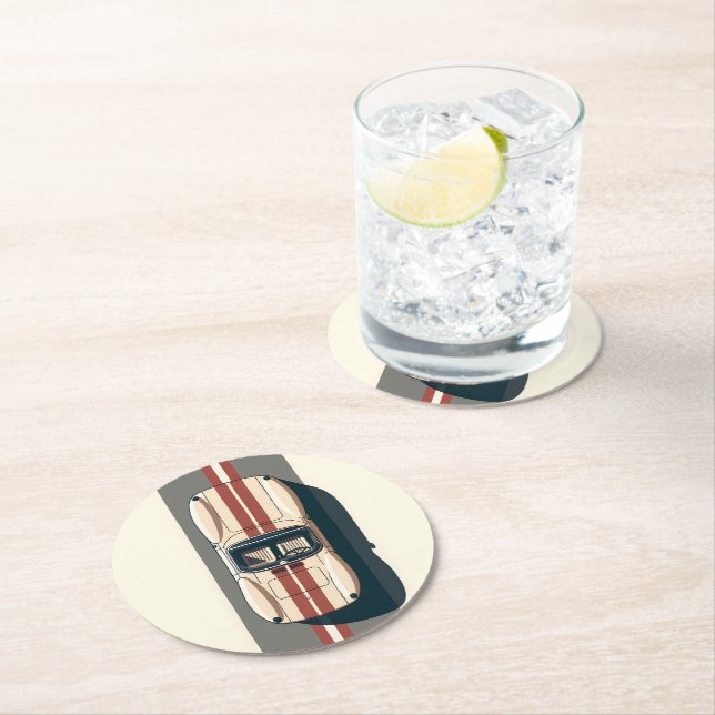 Minimalistisk Retro Racingbil Rand Underlägg Papper Rund (Insitu)