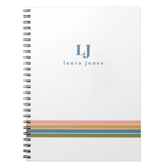 Minimalistisk Retro Ränder Monogram Anteckningsbok (Framsidan)