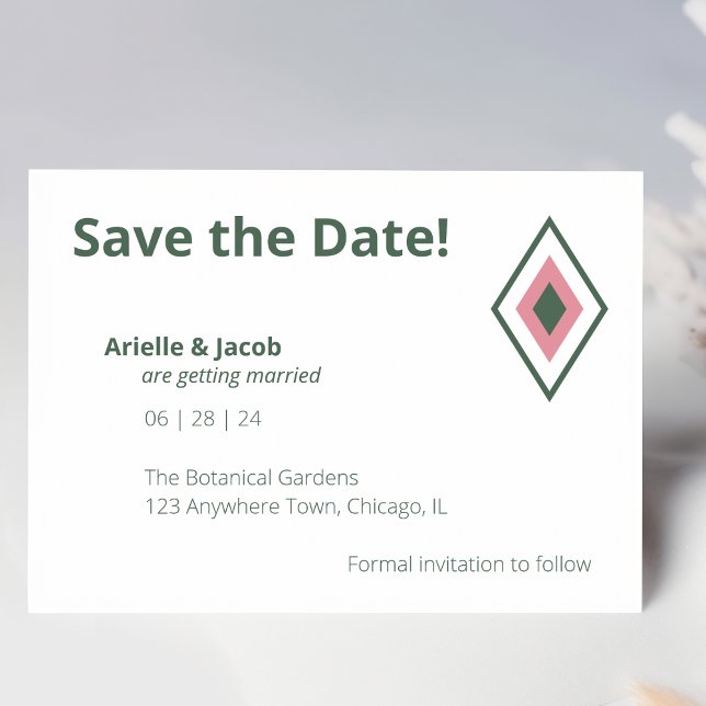 Minimalistisk Retro Rosa & Hunter-Grönt Spara datu Inbjudningar (Skapare uppladdad)