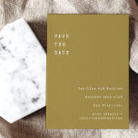 Minimalistisk Retro-skrivmaskin-teckensnitt Bröllo Spara Datumet<br><div class="desc">Minimalistisk Retro-skrivmaskinstypstypografi Bröllop spara datum i Guld Ochre</div>