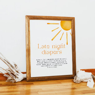 Minimalistisk Retro Sol Sena Nattens Blöjor Spel Poster