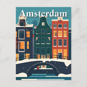 Minimalistisk Retro Vinter i Amsterdam Kanalhus Vykort