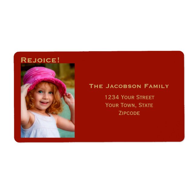 Minimalistisk Returadress av stor fotoröd Helgdag Fraktsedel (Framsidan)