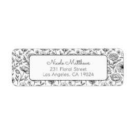 Minimalistisk Returadress för svart och vit Blommi Etikett
