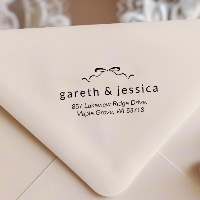 Minimalistisk Returadress i Coquette Bow Självfärgande Stämpel (Minimalist Coquette Bow Return Address Self-inking Stamp)