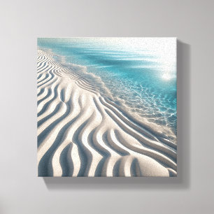 Minimalistisk rippelvit sandstrand med kristallkla canvastryck