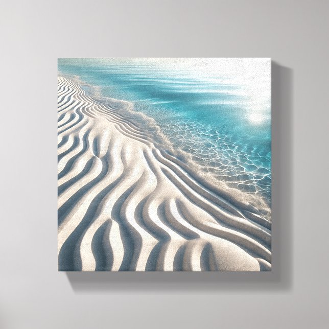 Minimalistisk rippelvit sandstrand med kristallkla canvastryck (Framsida)