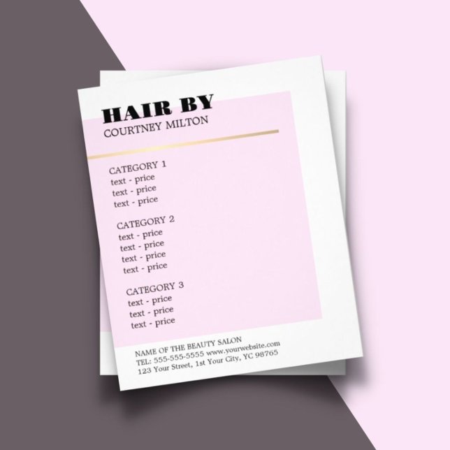 Minimalistisk Ro Faux Guld Line Hairstylist Menu Flygblad (Skapare uppladdad)