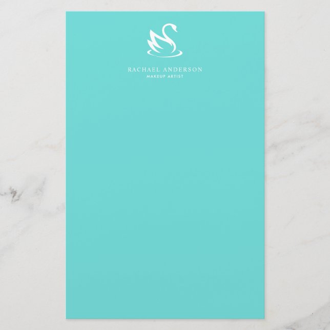 Minimalistisk Robins Egg Blue White Svan Logotyp Brevpapper (Framsida)