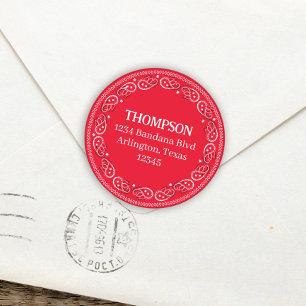 Minimalistisk röd bandana returadressetikett runt klistermärke
