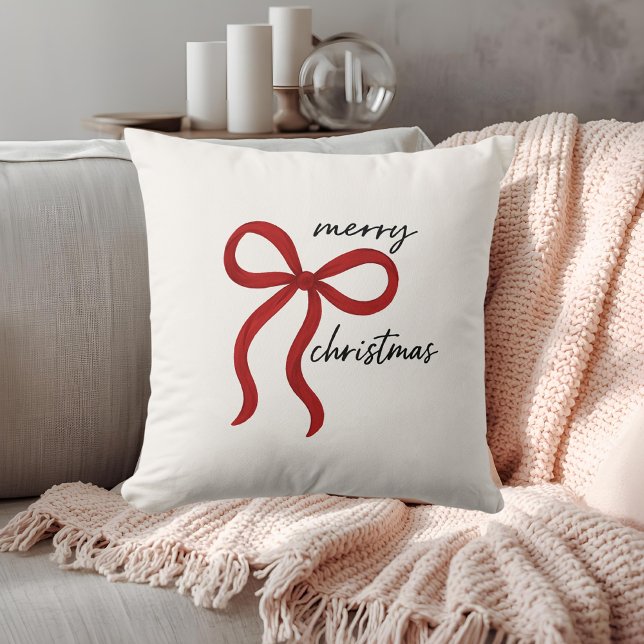 Minimalistisk röd banderull God Jul  Kudde (Skapare uppladdad)