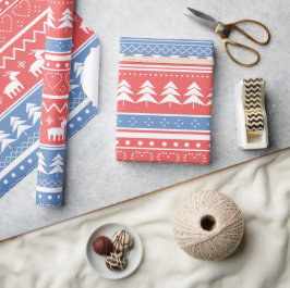 Minimalistisk röd & blå jul - Unikt mönster Presentpapper