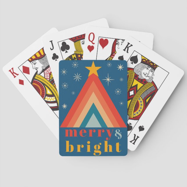 Minimalistisk röd & blå retro groovy jul casinokort (Baksidan)
