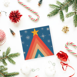 Minimalistisk röd & blå retro groovy julgran julkort