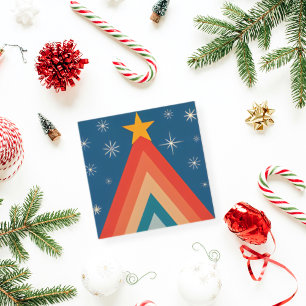 Minimalistisk röd & blå retro groovy julgran  julkort