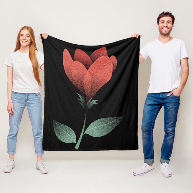 Minimalistisk röd blomma på svart bakgrund fleecefilt (På plats)