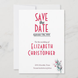 Minimalistisk röd blomsterlig Spara datum-kort Datumet