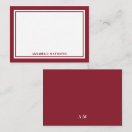 Minimalistisk röd dubbelkantad monogram anteckningskort