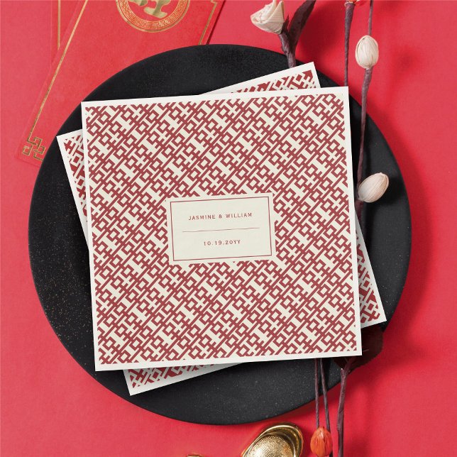 Minimalistisk röd Dubbla lycka i kinesiska Bröllop Pappersservett (Minimalist Red Double Happiness Chinese Wedding Napkins @ fatfatin_red_knot)